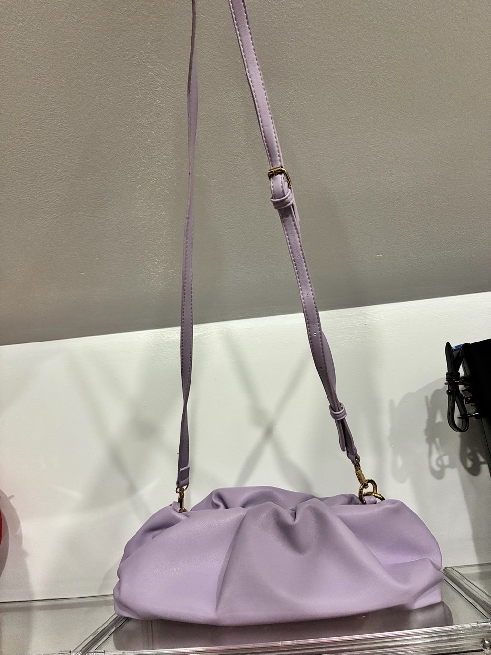 Lavender Soft Ruched Shoulder Bag with Gold Chain - Picture 6 of 8